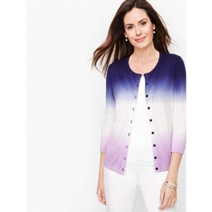 NWT $90 Talbots Womens XS Dip Dye Ombre Print Blue Purple Knit Cardigan Sweater